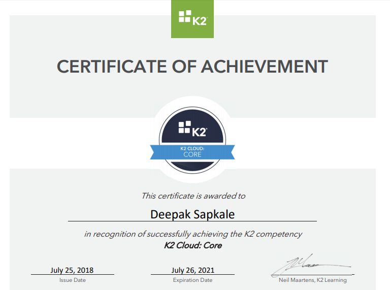 K2 Blackpearl Core Certificate